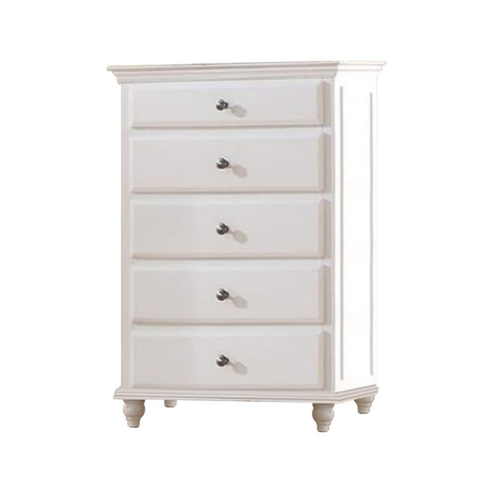 5 Drawer Spacious Wooden Chest White
