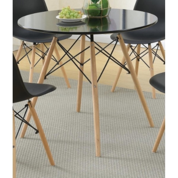 Shop Round Dining Table With metal Legs and Glass Top Brown and black