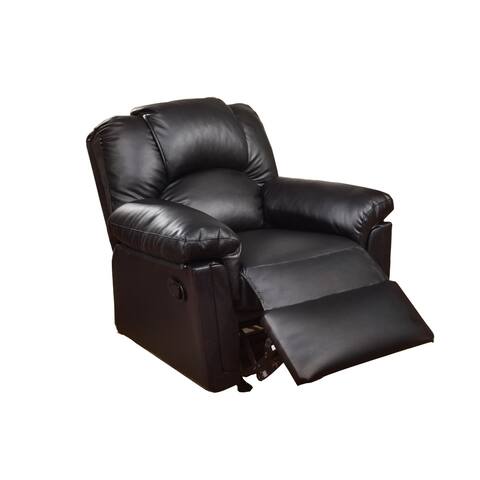 Solid Wood Framed Rocker Recliner with Faux Leather Upholstery, Black
