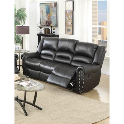 Relaxed Drama Bonded Leather & Plywood Reclining Sofa, Black