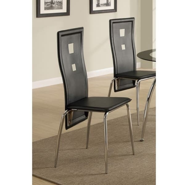 Contemporary Metal Dining Chair With Cutout Back Set Of 2 Black And Chrome On Sale Overstock 20856099