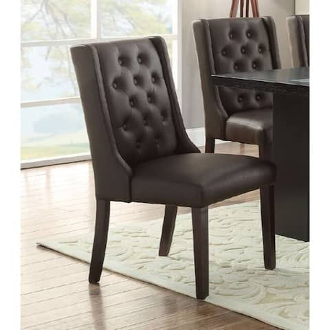 Button Tufted Royal Dining Chair, Set of 2, Dark Brown