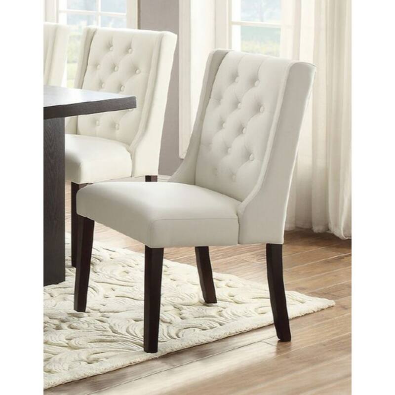Upholstered Button Tufted Leatherette Dining Chair, Set Of 2,White - Set of 2 - White