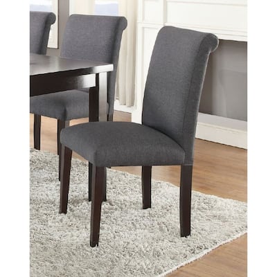 Set Of 2 Solid Wood Dining Chair In Grey Upholstery