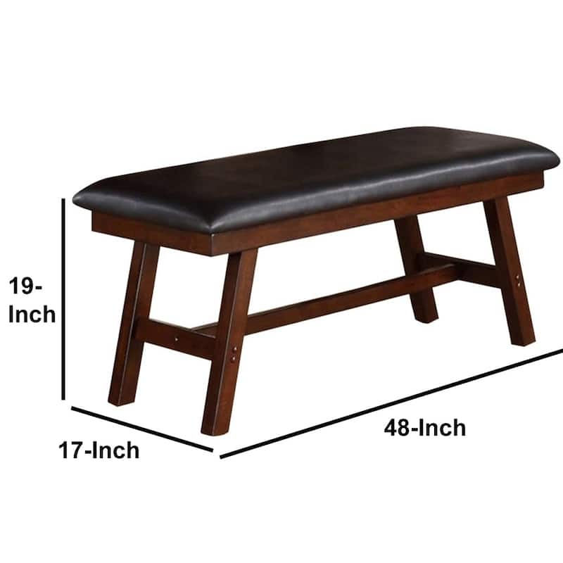 Rubber Wood Bench with Faux Leather Upholstery Large Brown