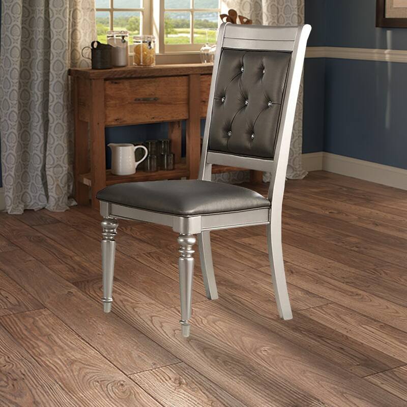 Rubber Wood Dining Chair with Diamond Tufted Back, Set of 2,Grey