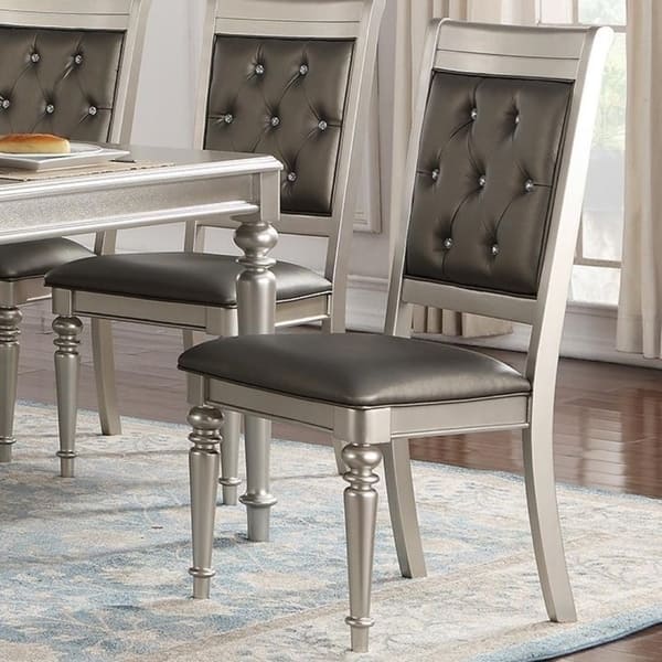 slide 2 of 6, Rubber Wood Dining Chair with Diamond Tufted Back, Set of 2,Grey