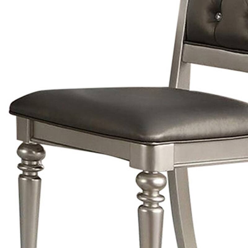Rubber Wood Dining Chair with Diamond Tufted Back, Set of 2,Grey
