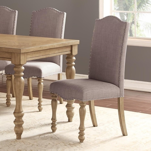 Rubber Wood Dining Chair With Nail Trim Design Set Of 2 Gray Rubber Wood Dining Chair With Nail Trim Design Set Of 2 Gray And Brown