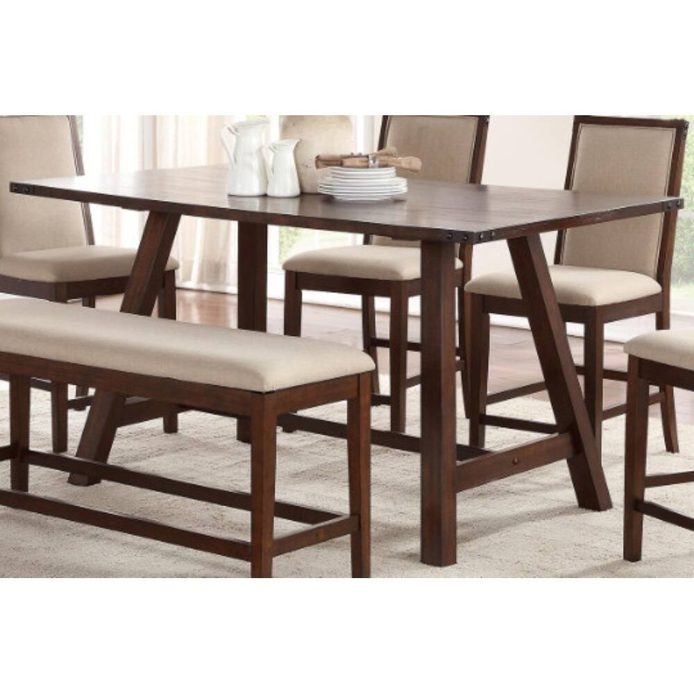 Rectangular Rubber Wood Counter Height Table with Angled legs Brown