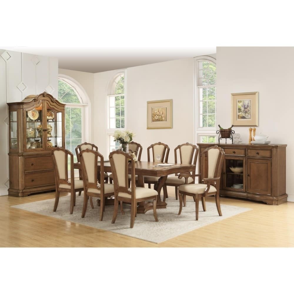 Old Style Rectangular Birch Wood Dining Table Warm Honey Brown