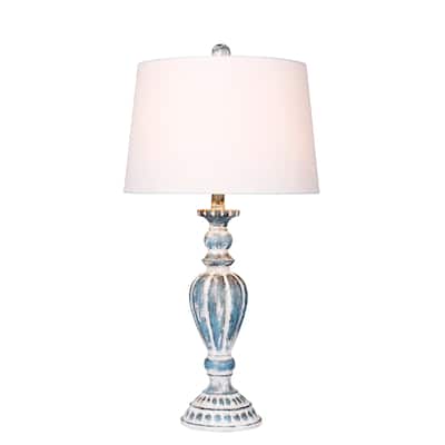 Fangio Lighting's #6244CAB 29.5 in. Distressed Candlestick Resin Table Lamp in Cottage Antique Blue