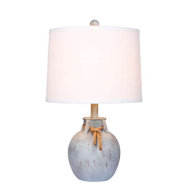Fangio Lighting's #6249ABL 22 in. Distressed Jug w/Rope Collar Resin Table Lamp in Antique Blue