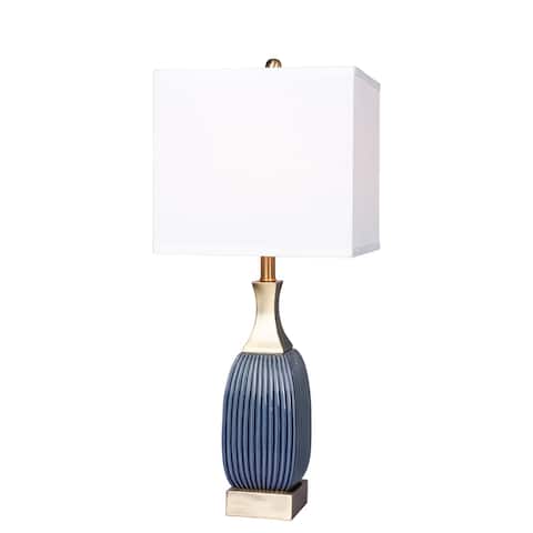 Fangio Lighting's #8987BAB 26.5 in. Vertically Ribbed Blue Ceramic & Antique Brass Table Lamp