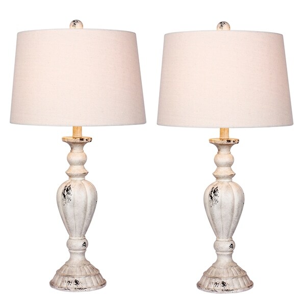 2 luxury lamps! Fangio Lighting's #6244CAW-2PK 29.5 in. Distressed Candlestick Resin Table Lamps in Cottage Antique White