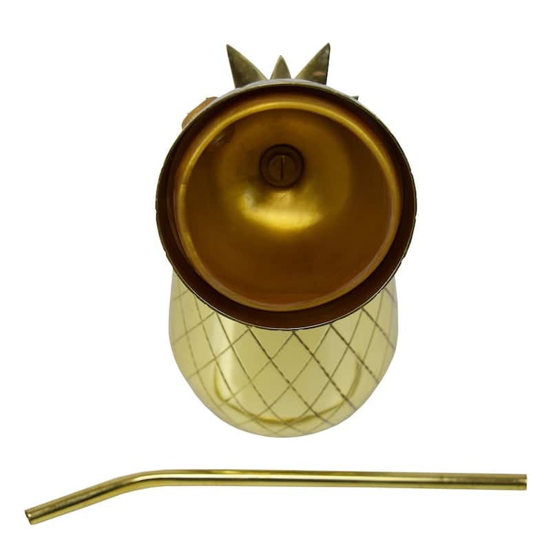 Brass Gold Pineapple Tumbler Shaker Mug with Straw and Rubber Seal