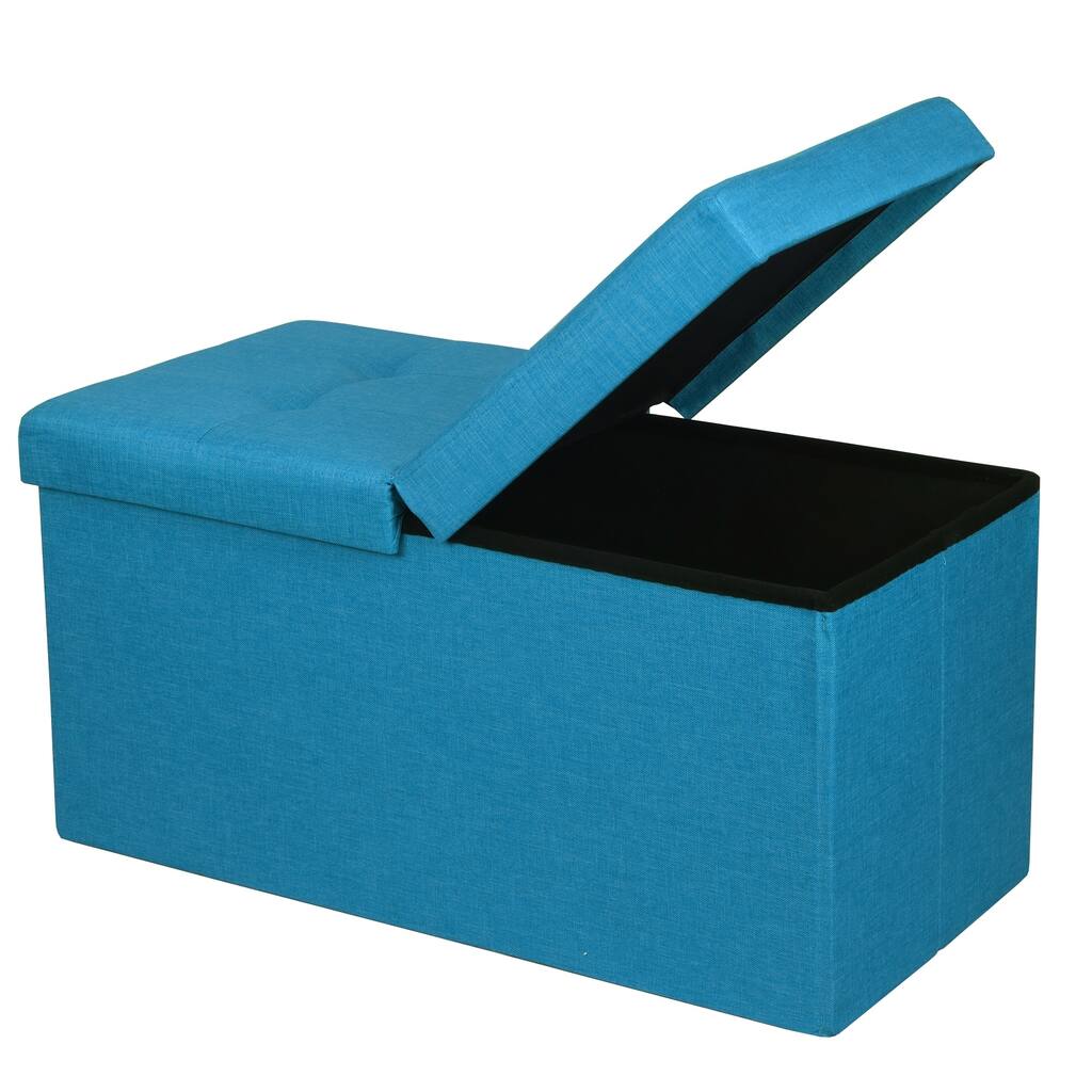 Storage Ottoman Bench 30 Inch Smart Lift Top Sky Blue By Crown Comfort