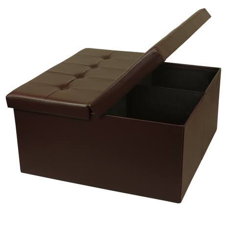 Storage Ottoman with Folding Square Coffee Table Foot Rest Stools Chocolate By Crown Comfort