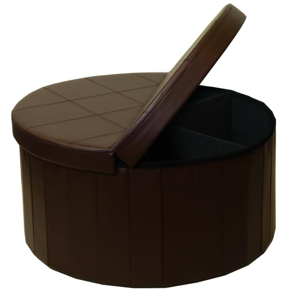 Storage Ottoman with Folding Round Coffee Table Foot Rest Stools, Chocolate - Crown Comfort