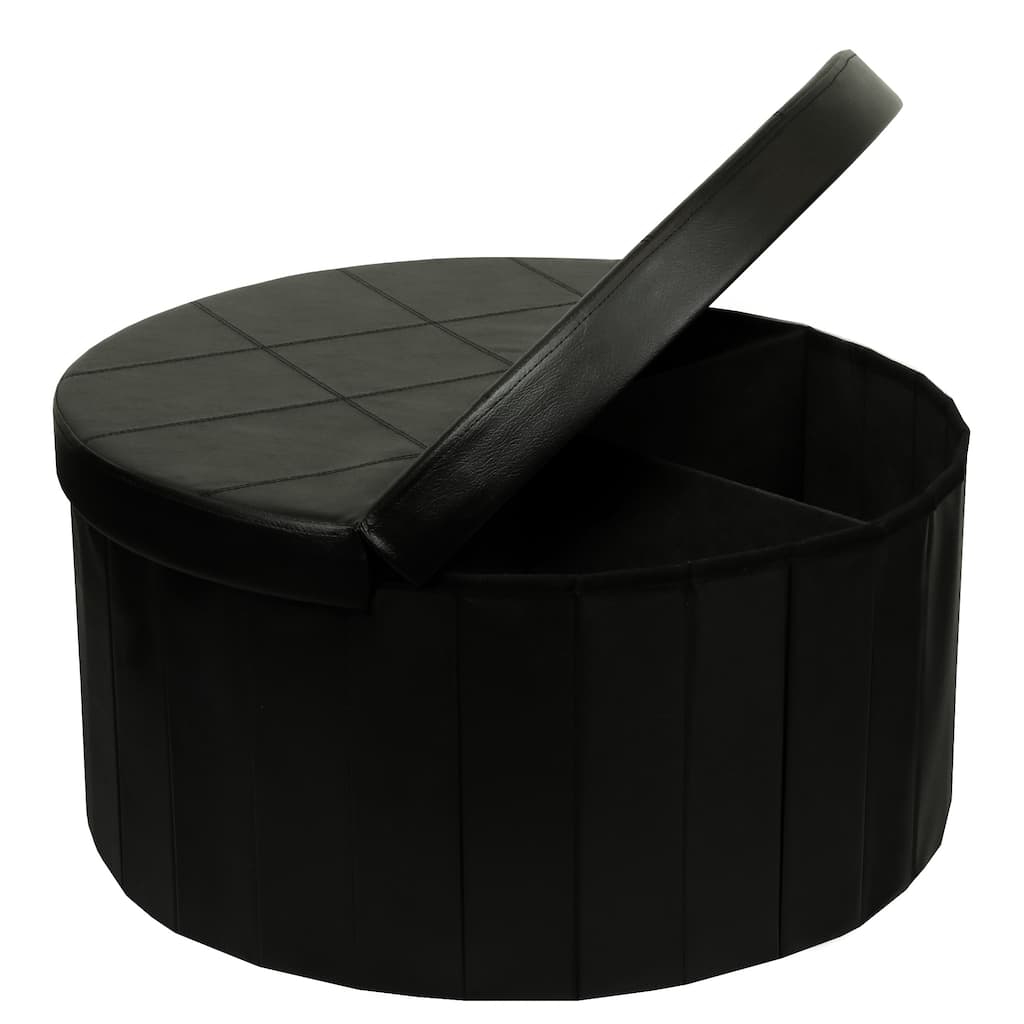 Storage Ottoman with Folding Round Coffee Table Foot Rest Stools Black By Crown Comfort