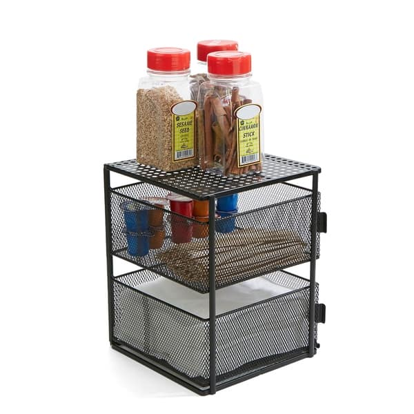 Rotating Spice Storage Rack 2 Tier Pull Out Kitchen Cabinet Organizer  Sliding Spice Stand Multi-Function