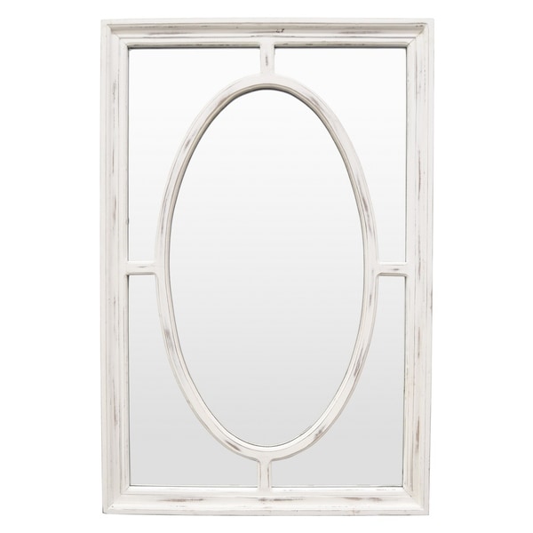 35.5 in. Three Hands Wood Wall Mirror- White Wash - 23.75 X 1.5 X 35.5