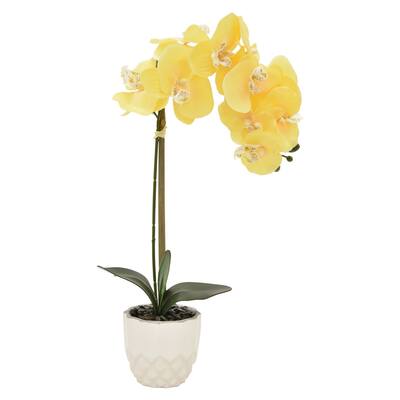 21" Three Hands Faux Orchid Flower Pot - Yellow