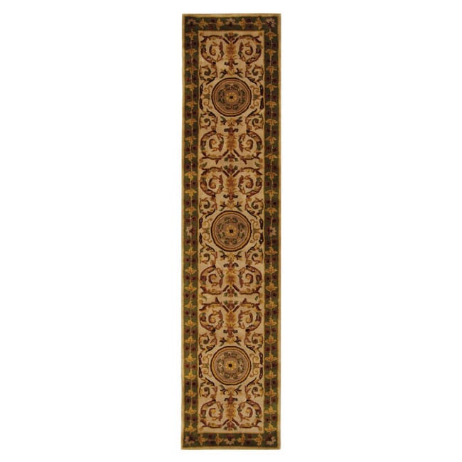 Handmade Classic Agra Burgundy/ Gold Wool Runner (23 X 12)