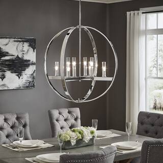 Jasper Chrome Finish Adjustable 8 Light Orb Chandelier By INSPIRE Q Modern Jasper Chrome Finish Adjustable 8 Light Orb Chandelier By INSPIRE Q Modern