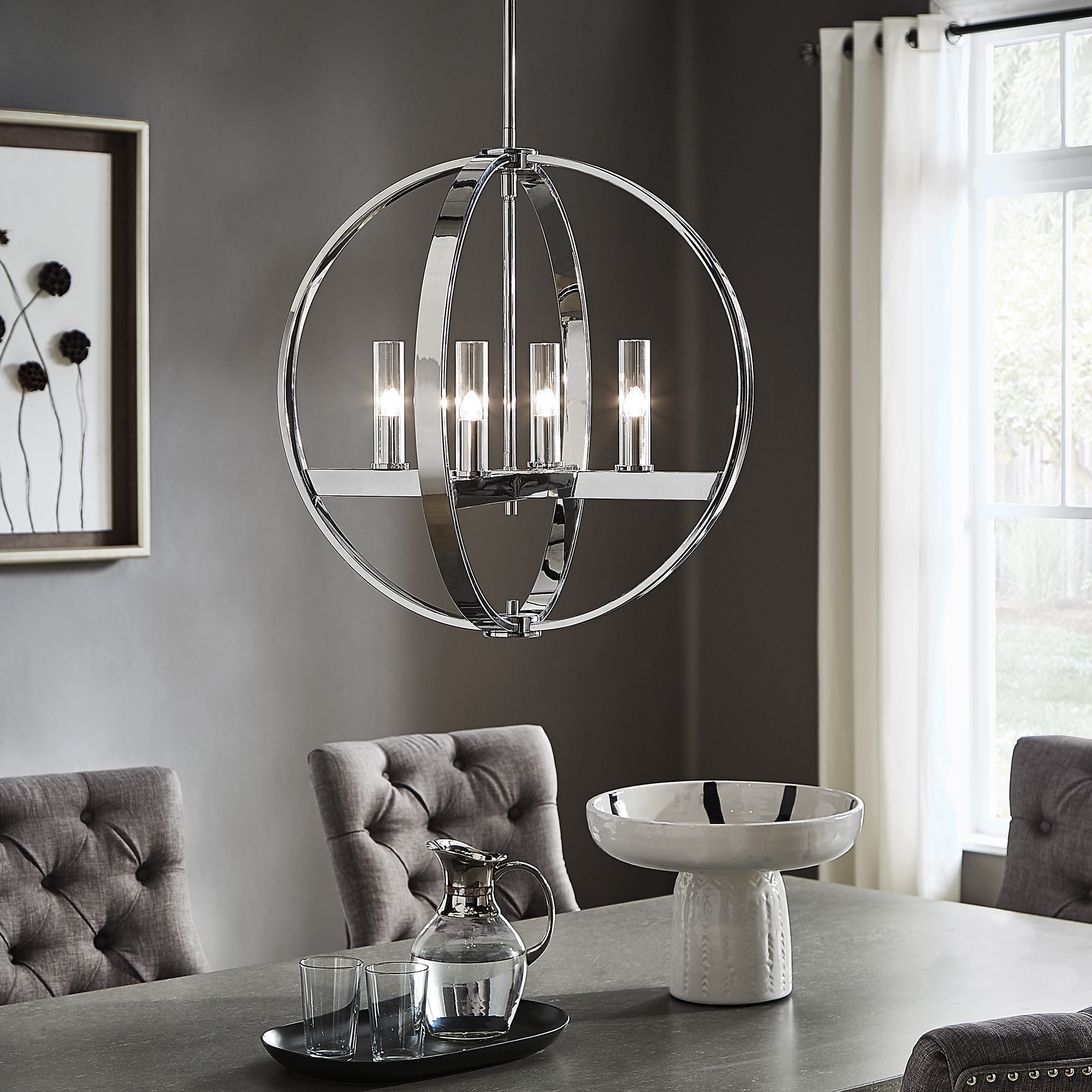 Jasper Chrome Finish Adjustable 4-light Orb Chandelier by iNSPIRE Q Modern (Chrome) - Chandeliers For Bedrooms by Overstock.com