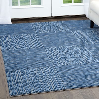 Minerva Striped Geometric Gray & Blue Area Rug by Home Dynamix - 31"x50"