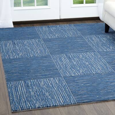 Minerva Striped Geometric Gray & Blue Area Rug by Home Dynamix - 31"x50"