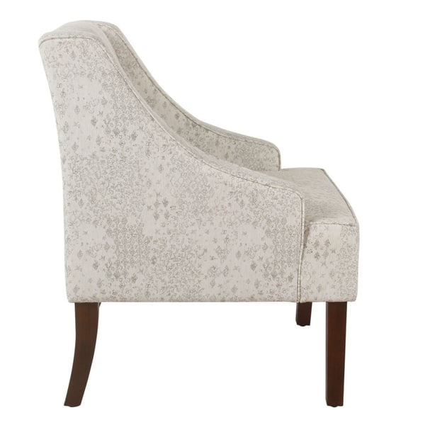 Porch & Den Lyric Swoop Arm Cream/ Gray Vintage Stencil Accent Chair