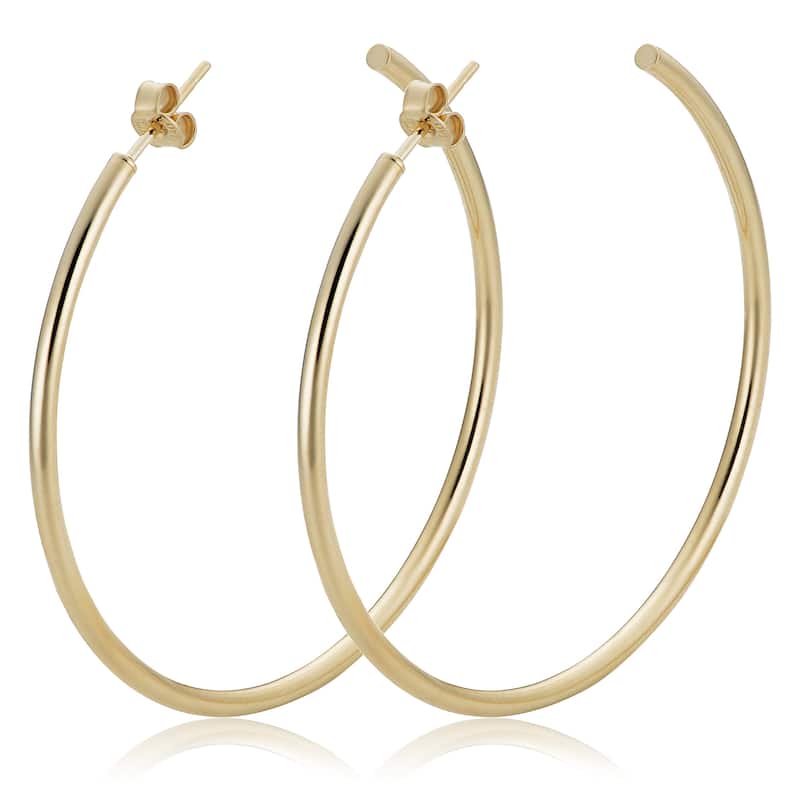 Italian 14k Yellow Gold 2x55 millimeters Open Hoop Earrings