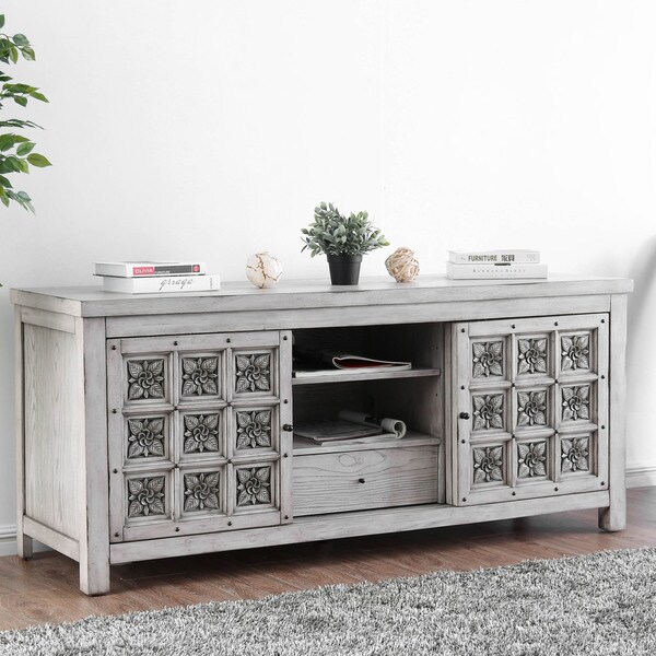 Shop Furniture of America Brei Rustic 64inch White Solid Wood TV Stand