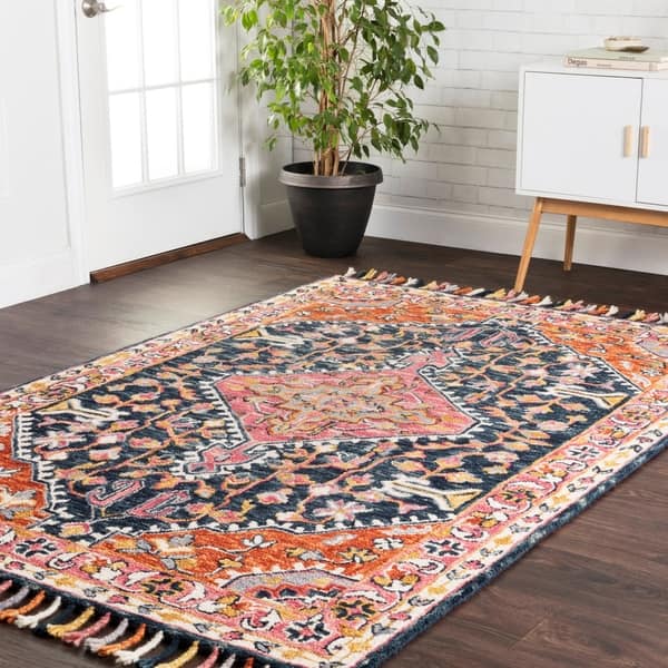 slide 2 of 5, Alexander Home Sahara Boho Medallion Hand-hooked Wool Area Rug Navy/Multi 3'6" x 5'6"