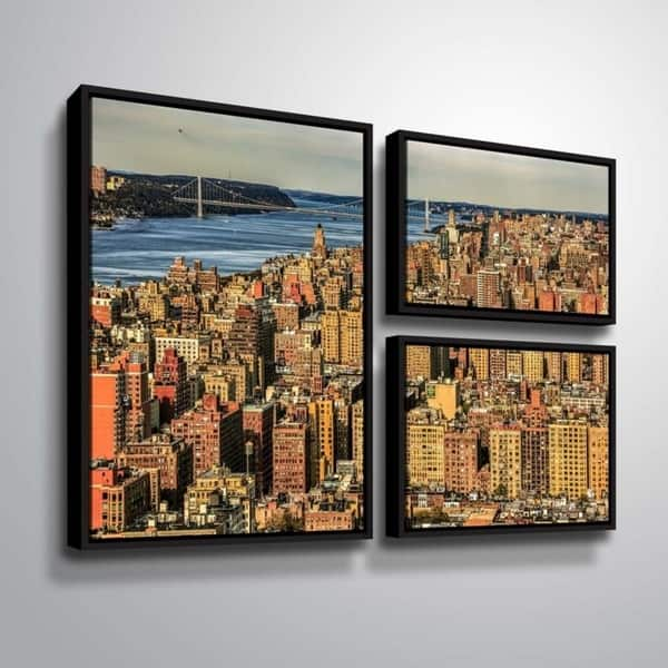 ArtWall Richard James 'UWS Hudson River' 3 Piece Floater Framed Canvas ...