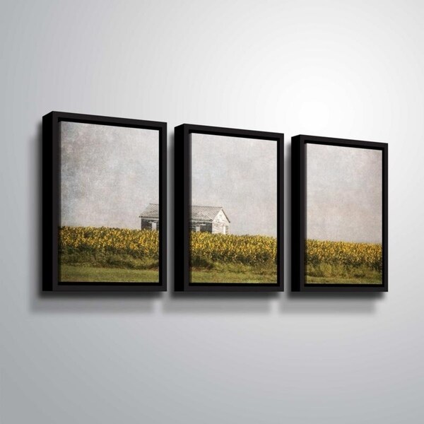 ArtWall Julie Mann Sperry 'The Sunflower Barn' 3 Piece Floater Framed Canvas Set