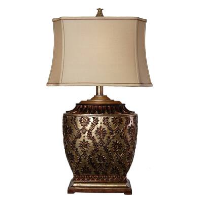 StyleCraft Jane Seymour Antique Platinum and Barbados Table Lamp - Beige Fabric Shade