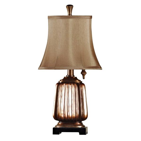Antique Copper Mini Accent Table Lamp Brown Softback Fabric Antique Copper Mini Accent Table Lamp Brown Softback Fabric Shade