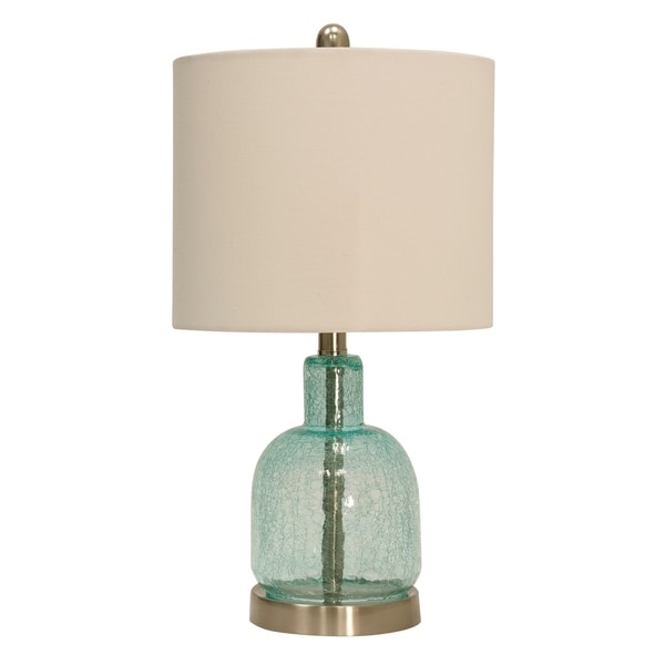 Blue/ Green Translucent Table Lamp - White Hardback Fabric Shade