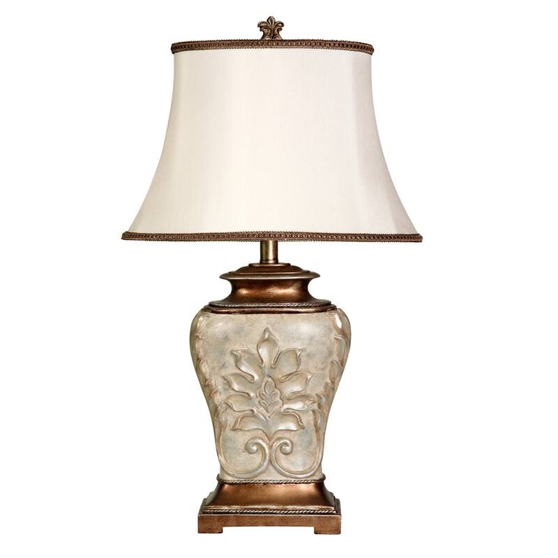 StyleCraft Magonia Antique White With Gold Accents Table Lamp - White Fabric Shade