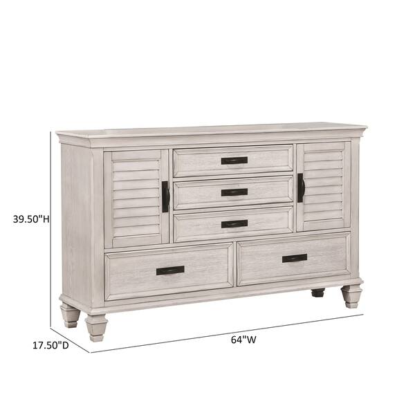 Franco Antique White 5-drawer Dresser with Louvered Panel Doors