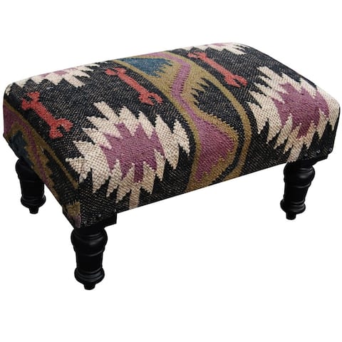 Handmade Tribal Kilim Ottoman Footstool (India) - 20" x 13" x 12"