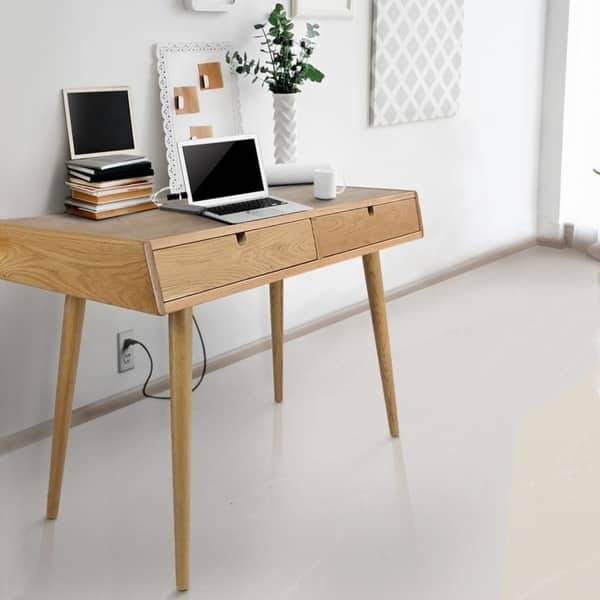 Freedom Desk with USB Ports Made of American Oak - Overstock - 20876968