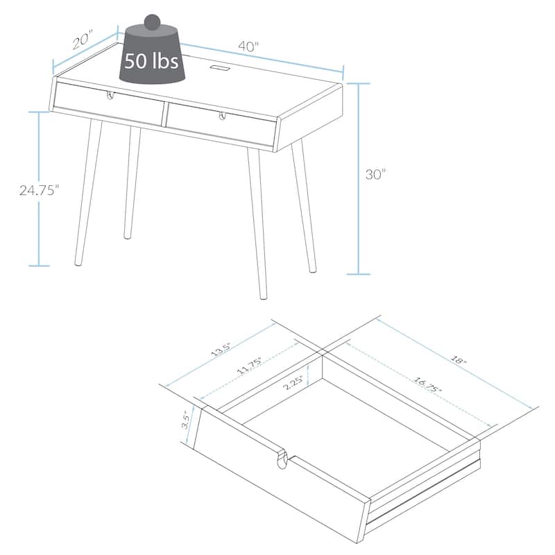Freedom Desk with USB Ports Made of Solid American Oak