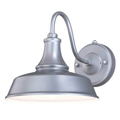 Dorado 1 Light Dusk to Dawn Silver White Farmhouse Barn Dome Outdoor Wall Lantern - 9-in W x 9-in H x 13.25-in D