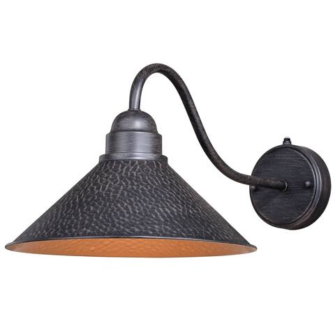 Outland 1 Light Dusk to Dawn Black Gold Farmhouse Barn Dome Outdoor Wall Lantern - 12-in W x 9.5-in H x 21-in D