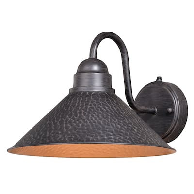Outland 1 Light Dusk to Dawn Black Gold Farmhouse Barn Dome Outdoor Wall Lantern - 12-in W x 9-in H x 13-in D