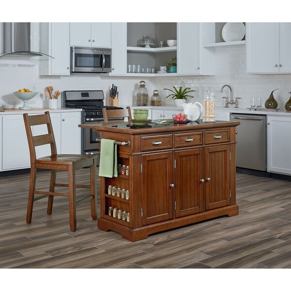 Shop Vintage Oak Kitchen Island with Granite Inlay Top and ...